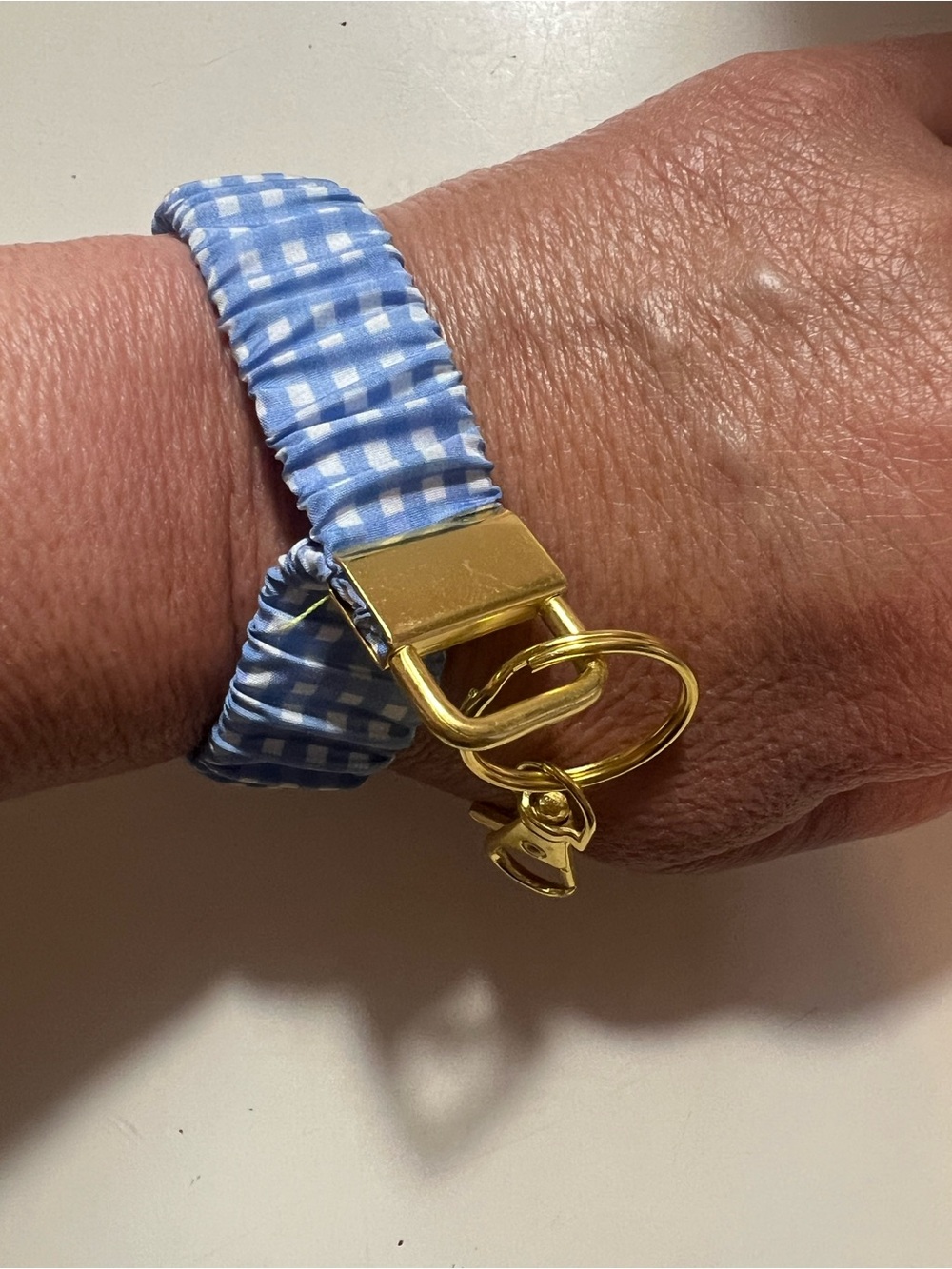 Gold Hardware Blue Gingham Scrunchie Key Bracelet